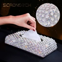 Luxury Car Tissue Box Pearls Diamond Seat Type Tissue Holder Sparkling Napkin Holder Bling Paper Cover Case  거실 수납장  블랙박스 1