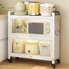 Carbon Steel Modern Kitchen Cabinet Kitchen Furniture Multi-layer Floor Storage Rack Microwave Storage Cabinet with Acrylic Door 3