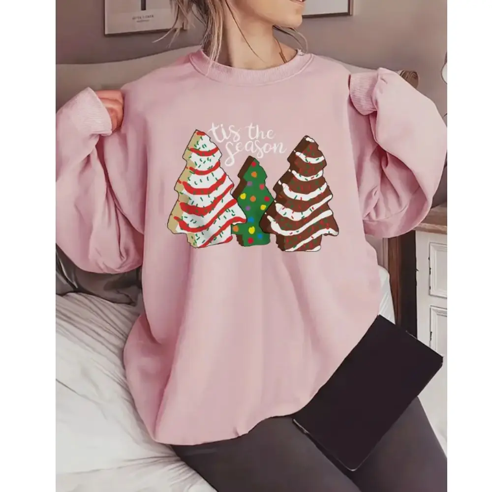 Christmas Tree Print Sweatshirt Casual Long Sleeve Crew Neck Sweatshirt Loose Hoodie Soft Designer Streetwear for Female