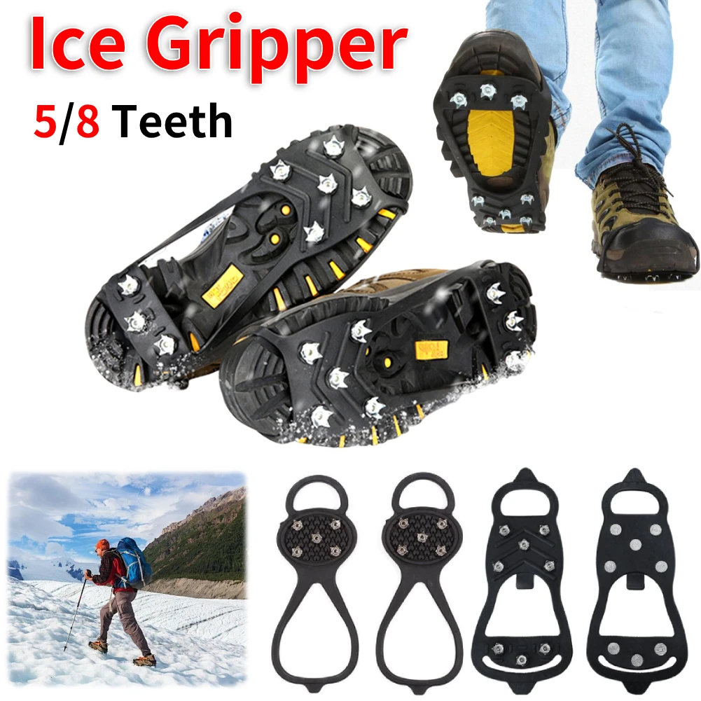 Ice Gripper Spike 5/8 Teeth for Shoes Winter Outdoor Anti-Slip Hiking Mountain Climbing Ice Snow Crampons Anti-slip Shoe Covers