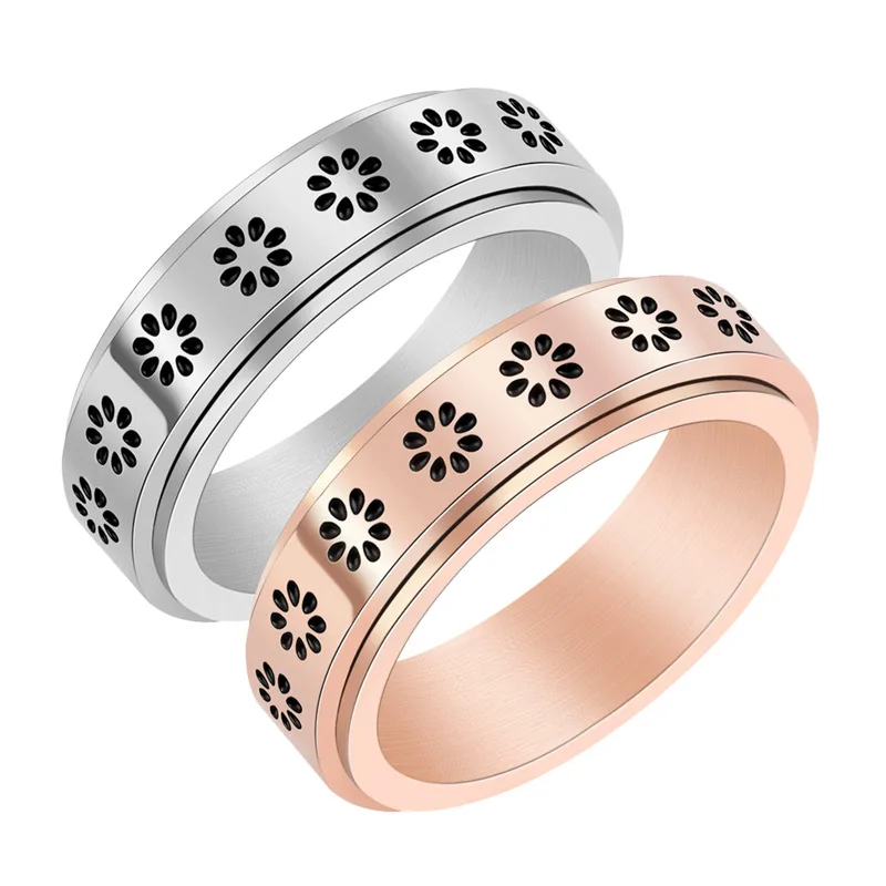 Fashion Flower Stainless Steel Rotating Unsex Rings For Women And Men