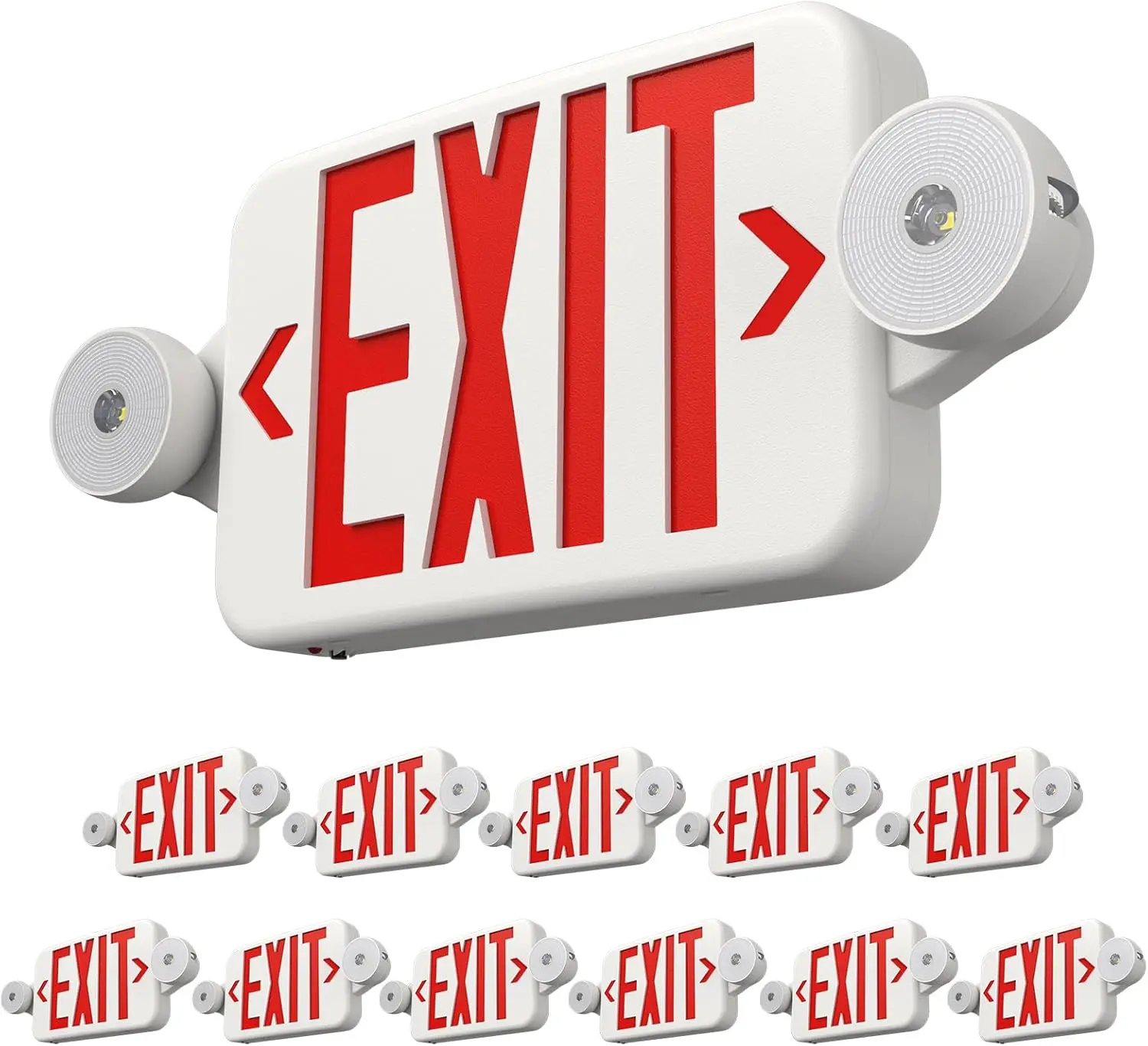 12 Pack Red Led Exit Signs with Emergency Lights Combo Adjustable Two Heads,Battery Backup Exit Light, Hard Wired,UL L