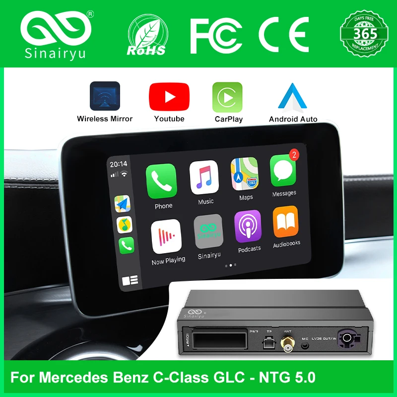 

Sinairyu Wireless Carplay Decoder for Mercedes Benz NTG5.0 C GLC CLA GLA Class W205 2015-2018 Support Android Auto Mirrorlink