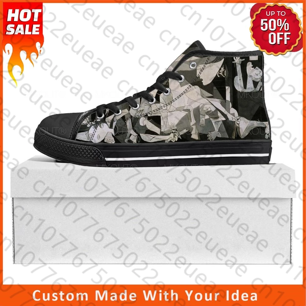 Picasso Famous Oil Paint Guernica High Top Sneakers Di Alta Qualità Uomo Donna Adolescente Canvas Sneaker Coppia Scarpe Scarpe Personalizzate