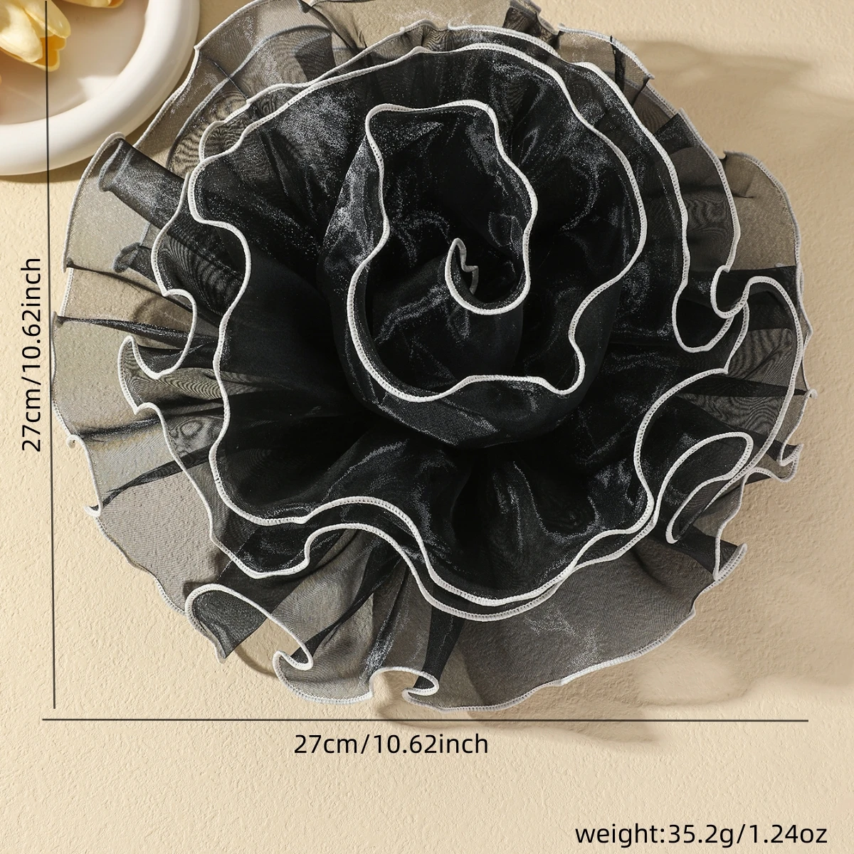 27CM Fashion Exaggerated Black Lace Rose Flower Large Brooch for Women Luxury Trend Pin Brooches Party Clothing Jewelry Gifts