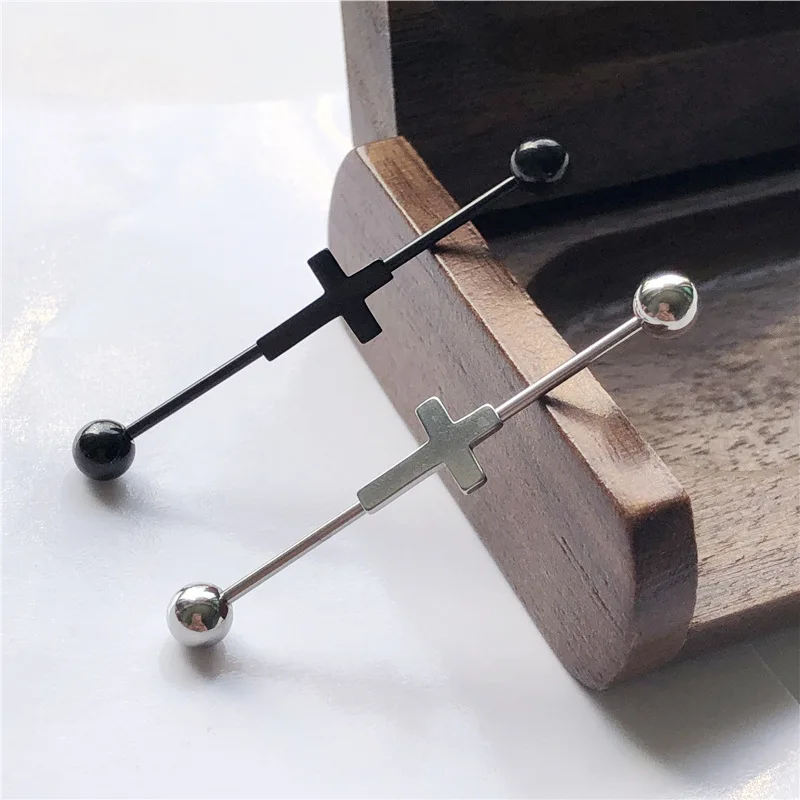 14G Cross Industrial Barbell Piercing Heart Earring Straigh Bar Cartilage Ear Piercing Barbells Body Jewelry