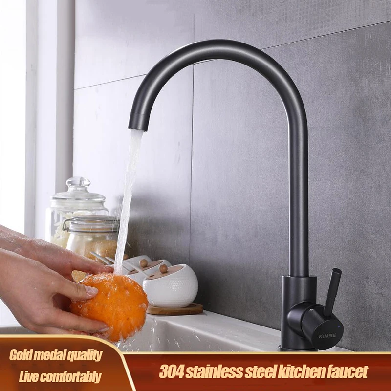 Grey Stainless Steel Kitchen Hot And Cold Wash Basin Splash Proof Faucet