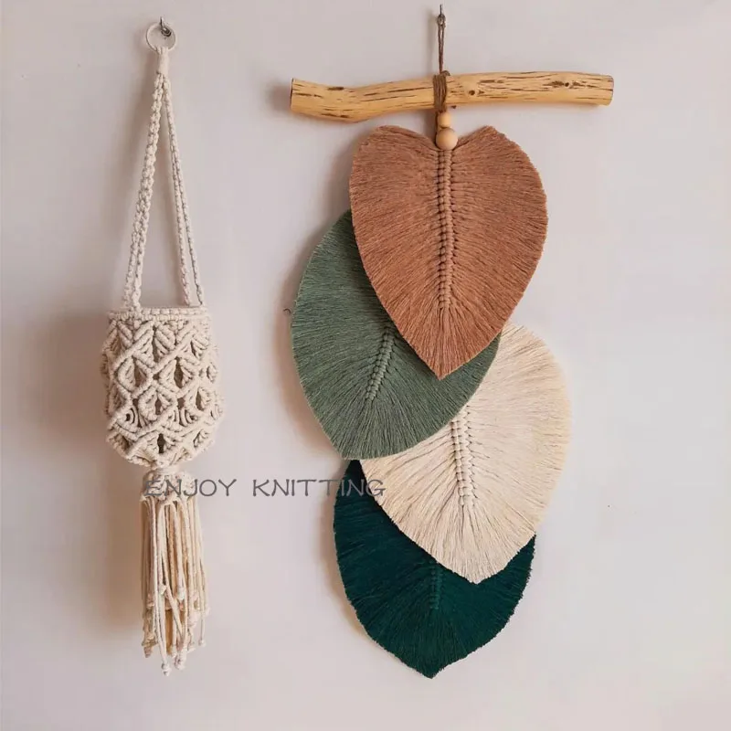 

Leaf feather tassel tapestry pure hand-woven porch background wall decorative pendant home stay soft suit new Nordic style
