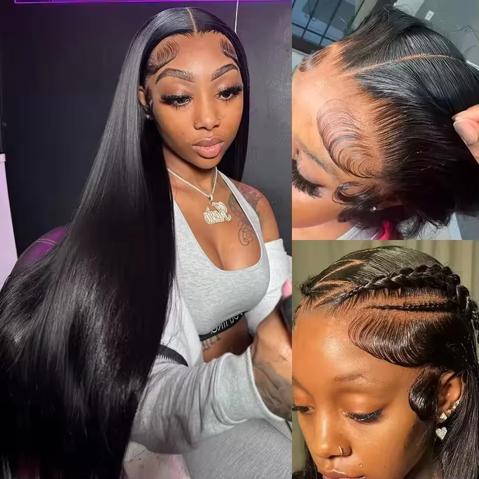 40 50 Inch Bone Straight Human Hair Wig 13x6 HD Lace Frontal Human Hair Wigs 250 Density Pre Plucked 360 full Lace Front Wig 5