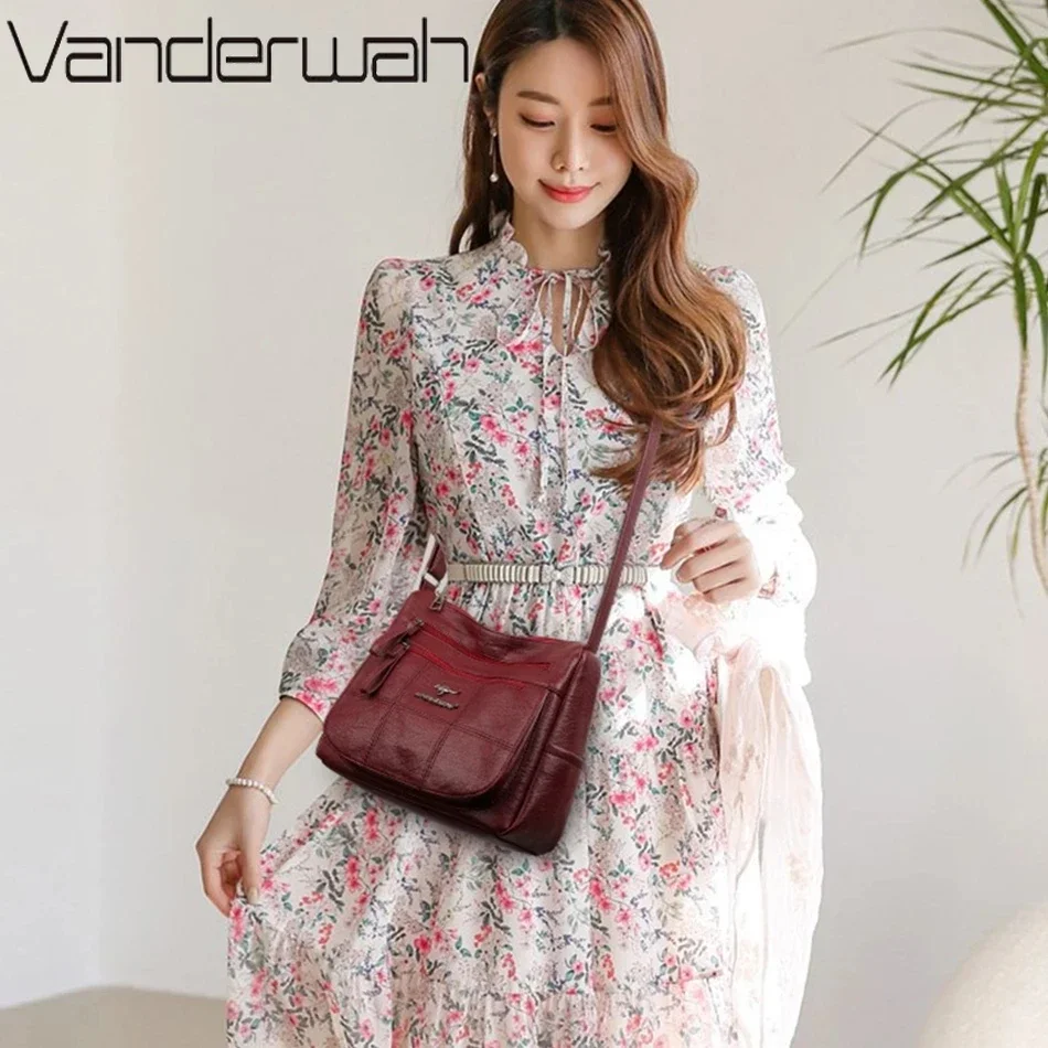 Many Pockets Shoulder Crossbody Bags Women Brand Leather Ladies Designr Handbags Summer Style Messenger Bags Sac A Main