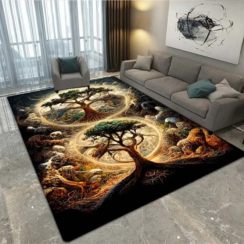 

3D Moon Phase Tree of Life Carpet Home Carpet Bohemian Decorative Mat Suitable for Bedroom Living Room Home Dormitory Game Mat