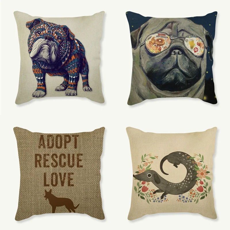 

Cute Cartoon Dachshund Cushion Cover Cool Bulldog Dog Style Home Decor Sofa Throw Pillow Cover Cotton Linen Car Seat Kussenhoes