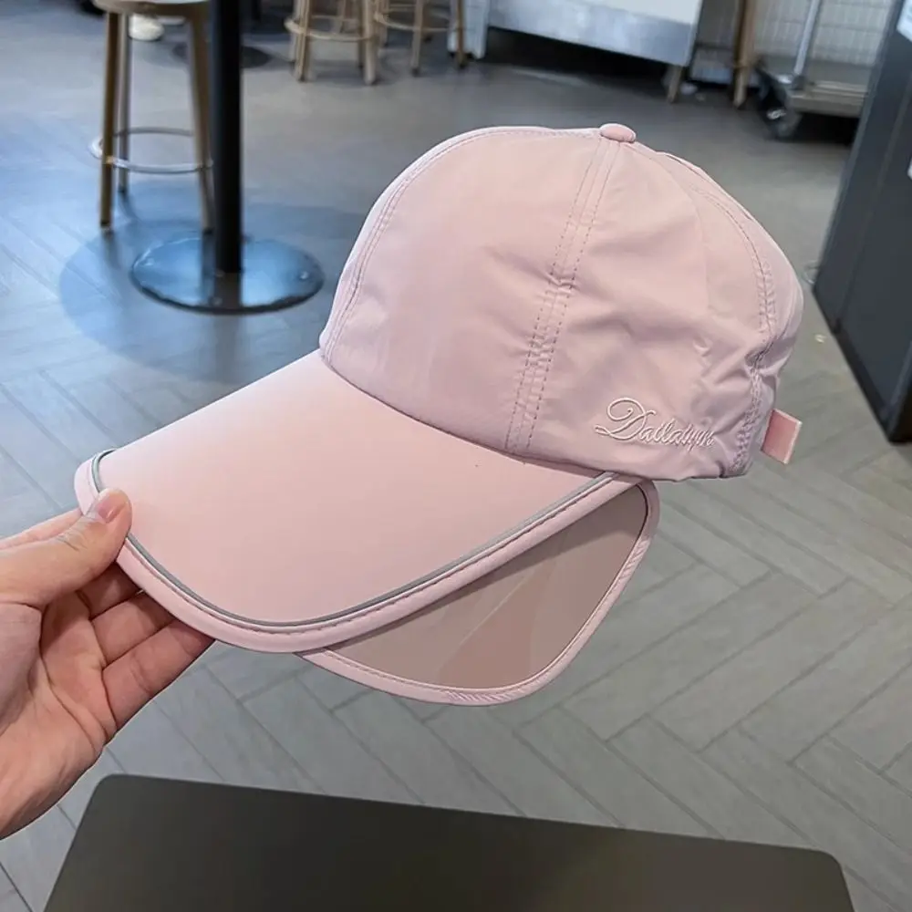 Summer Sunscreen Hat Men Women Thin Retractable Sun Hat Baseball Cap Women Large Brim Visor Shade Cap Ponytail