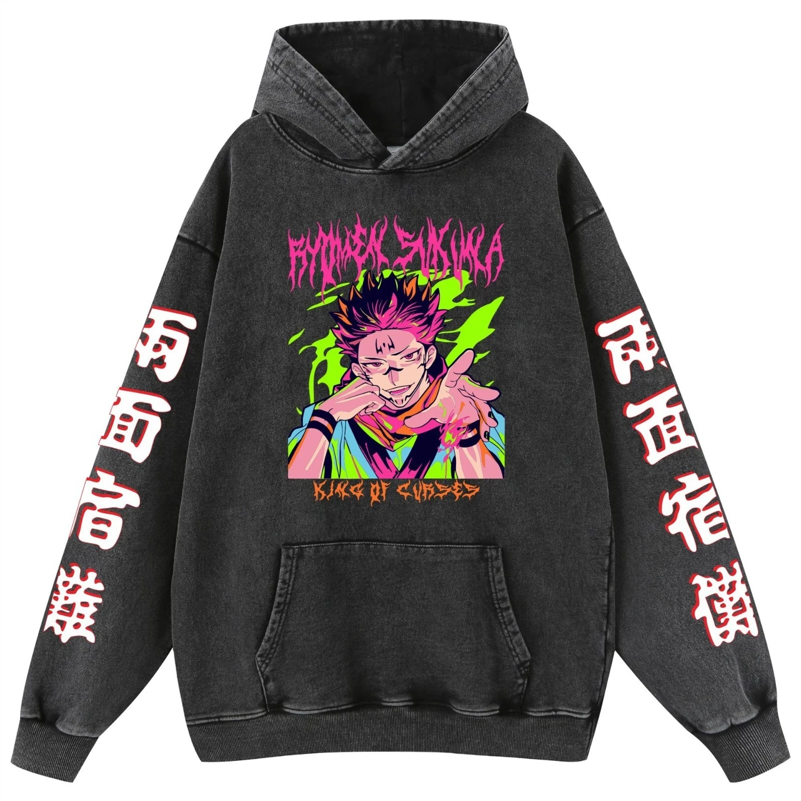 Jujutsu Hattı Anime Ryomen Sukuna ‌   Baskılı Kapşonlu Erkek Yıkanmış Kapüşonlular Rahat Büyük Boy Kazak Unisex Sokak Şıklığı