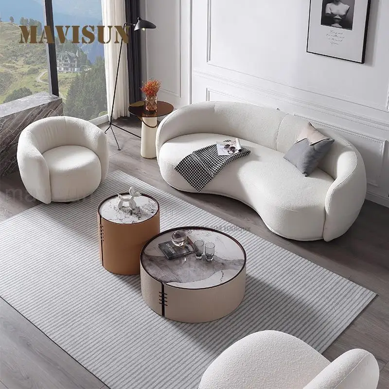 Italian Minimalist Lamb Velvet Curved Banana Small Apartment Net Red Three-Person Sofa Style Light Luxury Modern Lazy Hot Sale