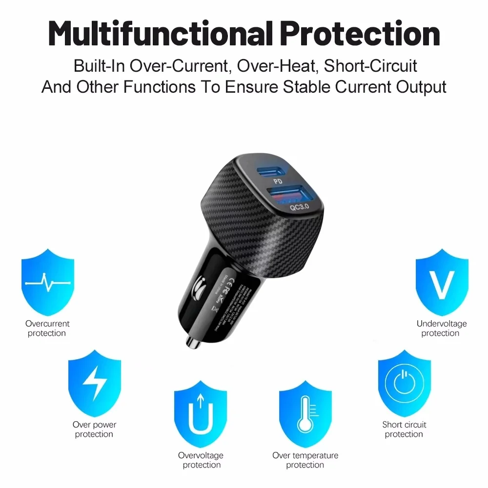 Mini Fast Car Charger Quick Charge QC3.0 PD3.0 PPS SCP Type C USB Charger for Xiaomi Samsung iPhone Huawei Universal Auto Adapte