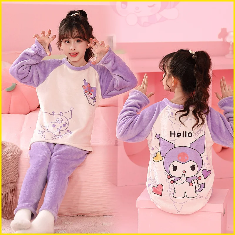 

Sanrio Cinnamoroll Kuromi Winter Childrens Pajamas with Fleece and Thick Coral Fleece for Boys and Girls Flannel Loungewear