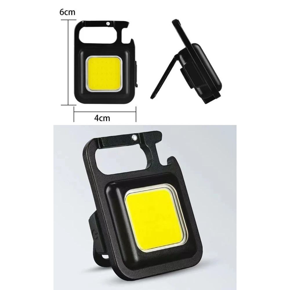 Keychain Light Mini Magnetic COB Keychain Light 800Lumens Bright USB Rechargeable Flashlight 3 Light Modes Portable Folding Bracket Work Lamp