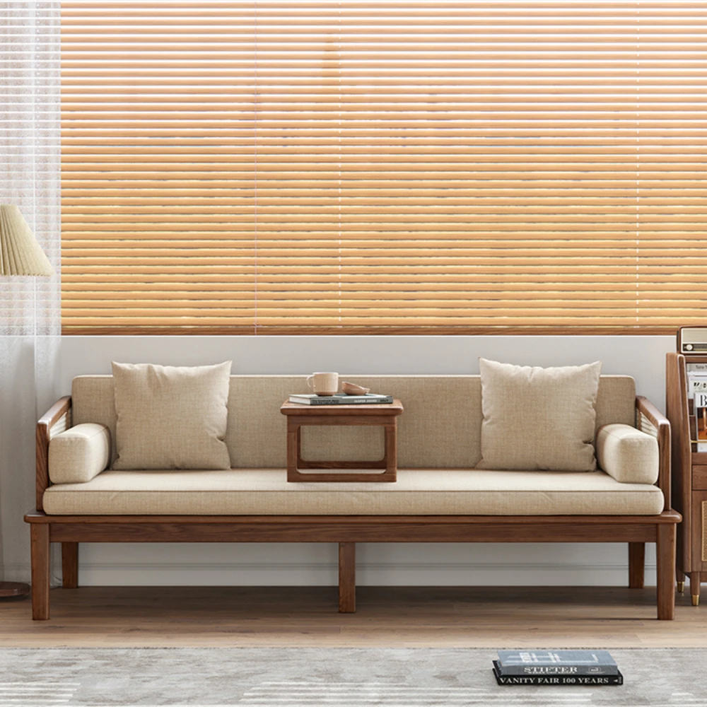 

Solid wood Luohan bed, new Chinese sofa, living room, simple modern small apartment, rattan woven arhat sofa bed