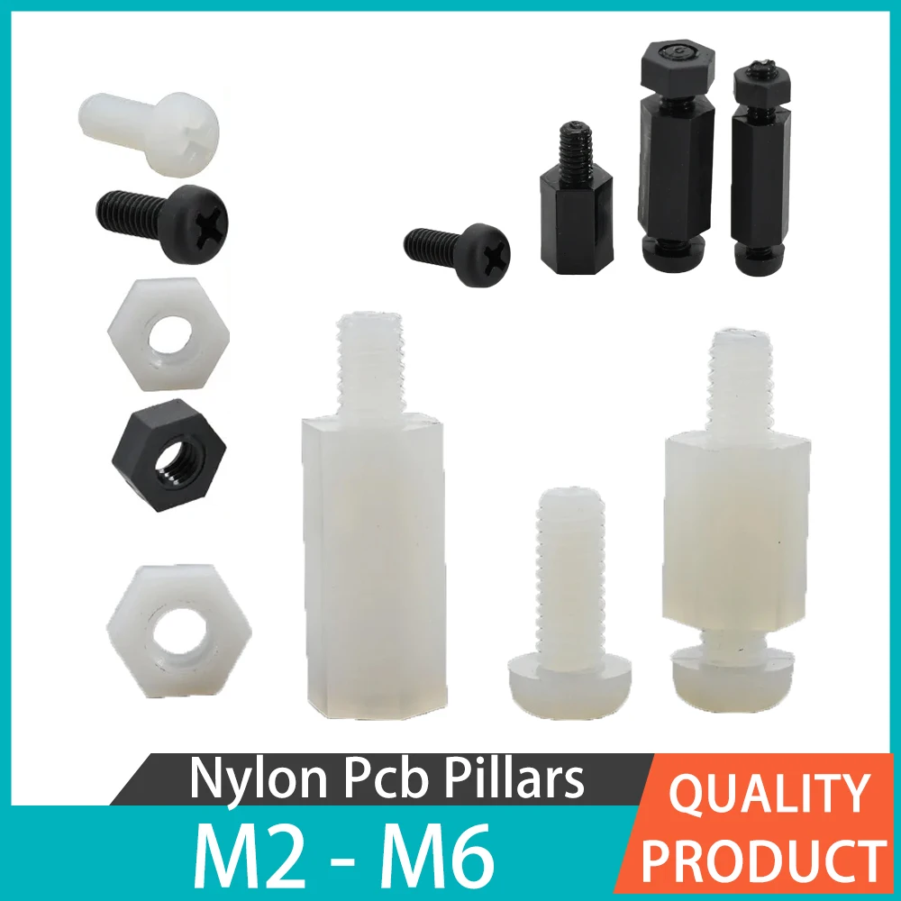 100 Pezzi M2 M3 M4 Plastica Nylon Viti Esagonali Dadi Distanziatori Strumenti Hardware Neri Parti Forniture Industriali