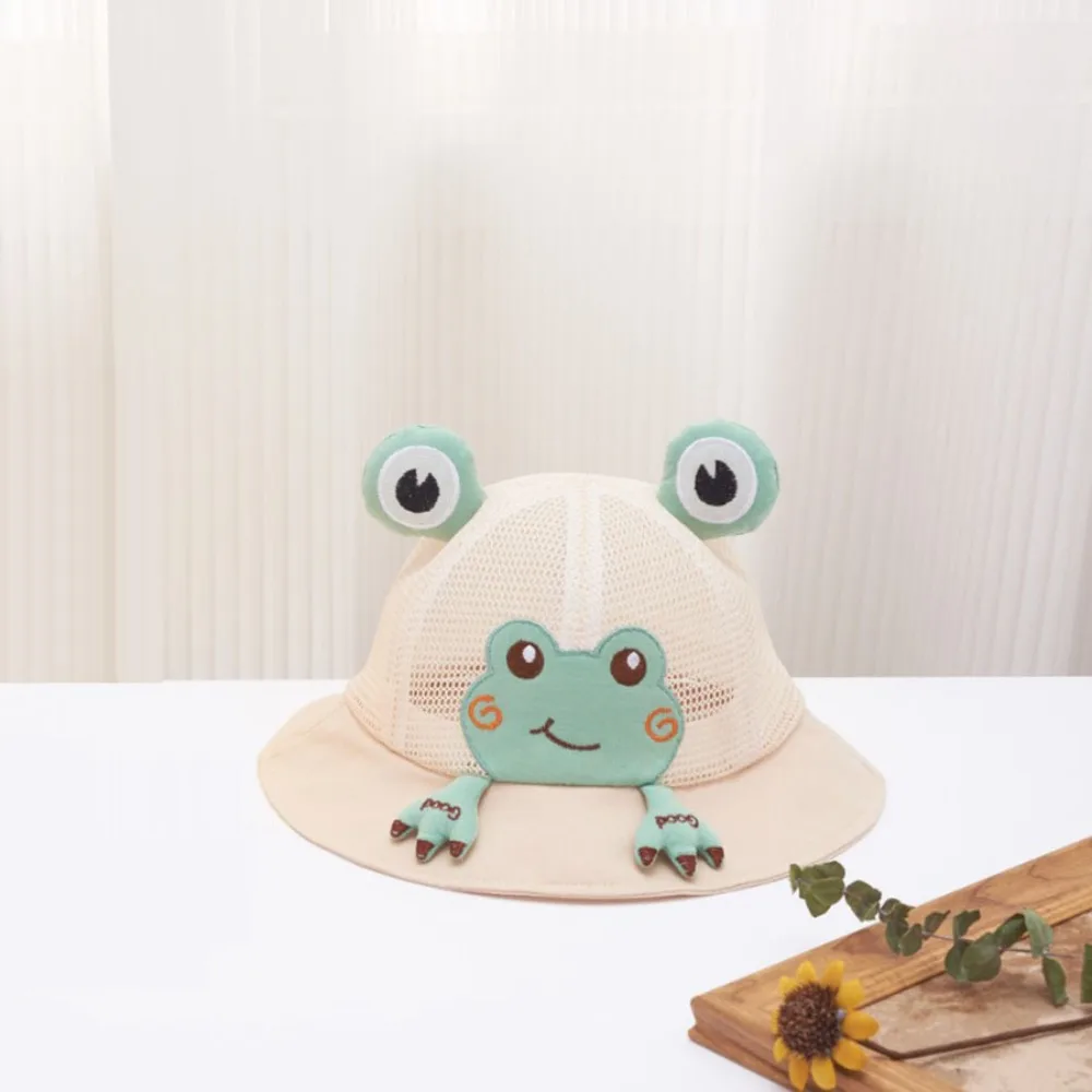 Sweet Korean Style Cartoon Frog Bucket Hat Mesh Cotton Baby Sun Protection Hat Sunscreen Breathable Children Fishman Hat Boys