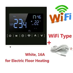 WiFi Touch Screen Thermostat with Backlit Display for Electric Heating Systems (White-16A-WiFi)