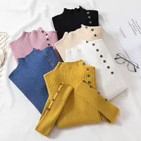 2025 Autumn Knitted Turtleneck Sweaters Women Solid Knitted Female Cotton Soft Elastic Color Slim Pullovers Button Full Sleeve - Image 2