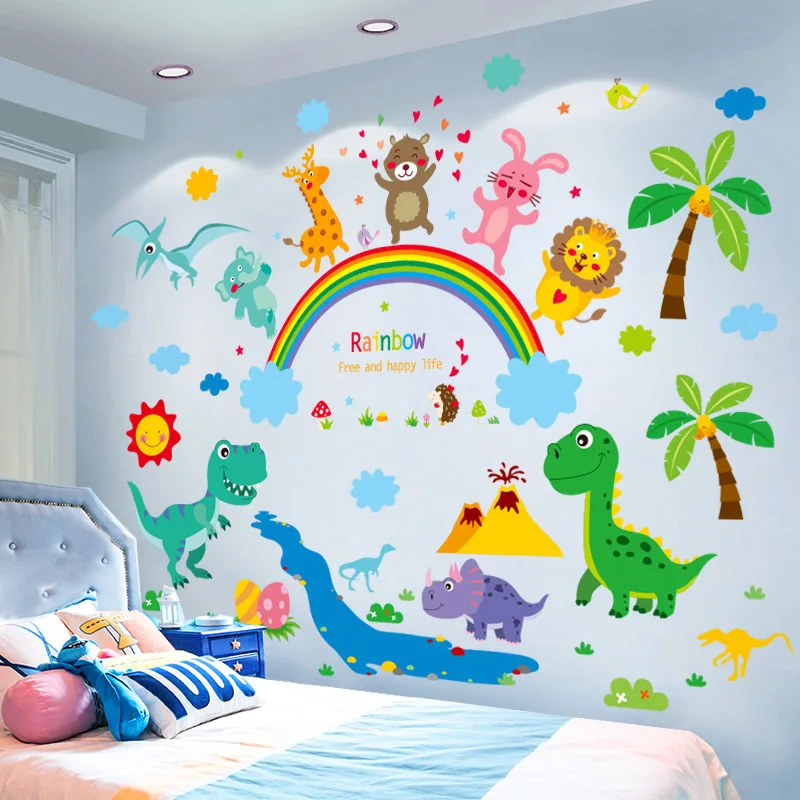 Наклейки на стену с изображением динозавра кокоса радуги | Дом и сад