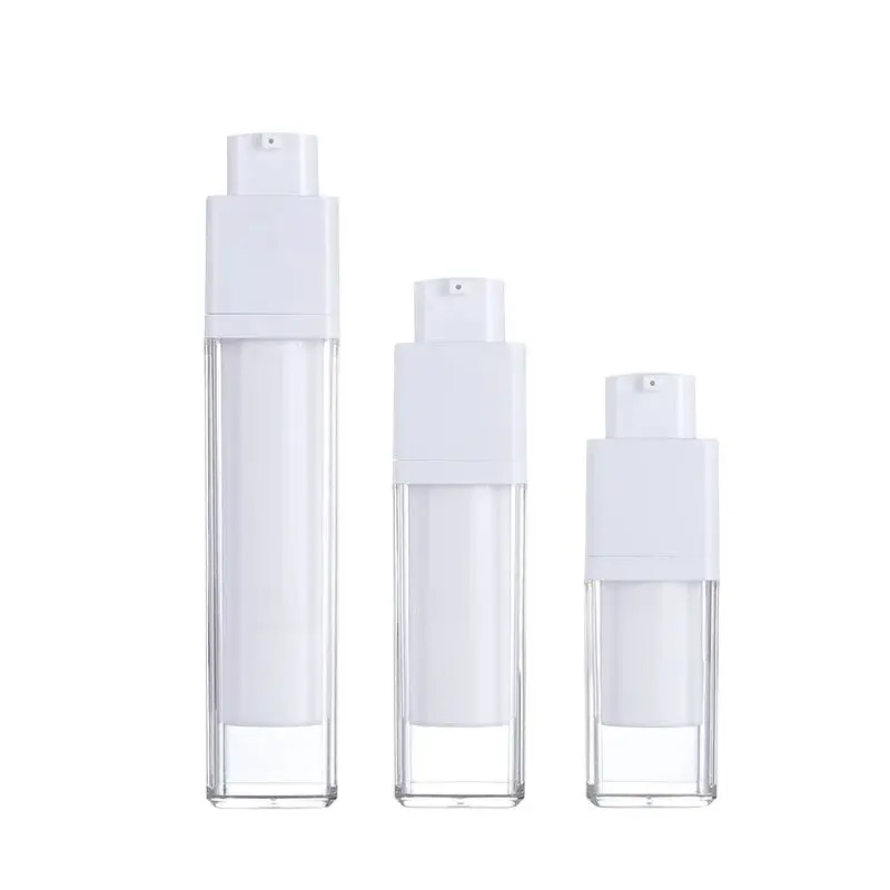 

15pcs Airless Bottle Square Clear White Plastic Lotion Pump Empty Cosmetic Eye Cream Vacuum Refillable Bottle 15ml 30ml 50ml