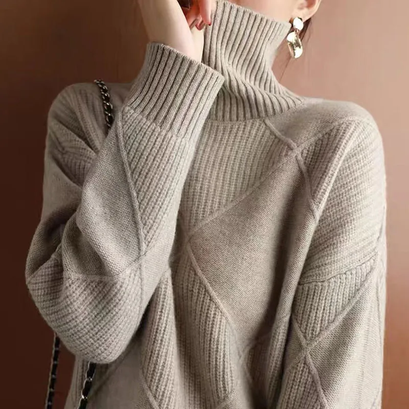 

Fashion Long Sleeve Warm Sweater Casual Loose Turtleneck Pullover Winter Tops Autumn Office-lady Soft Women Clothes Jumper 29016