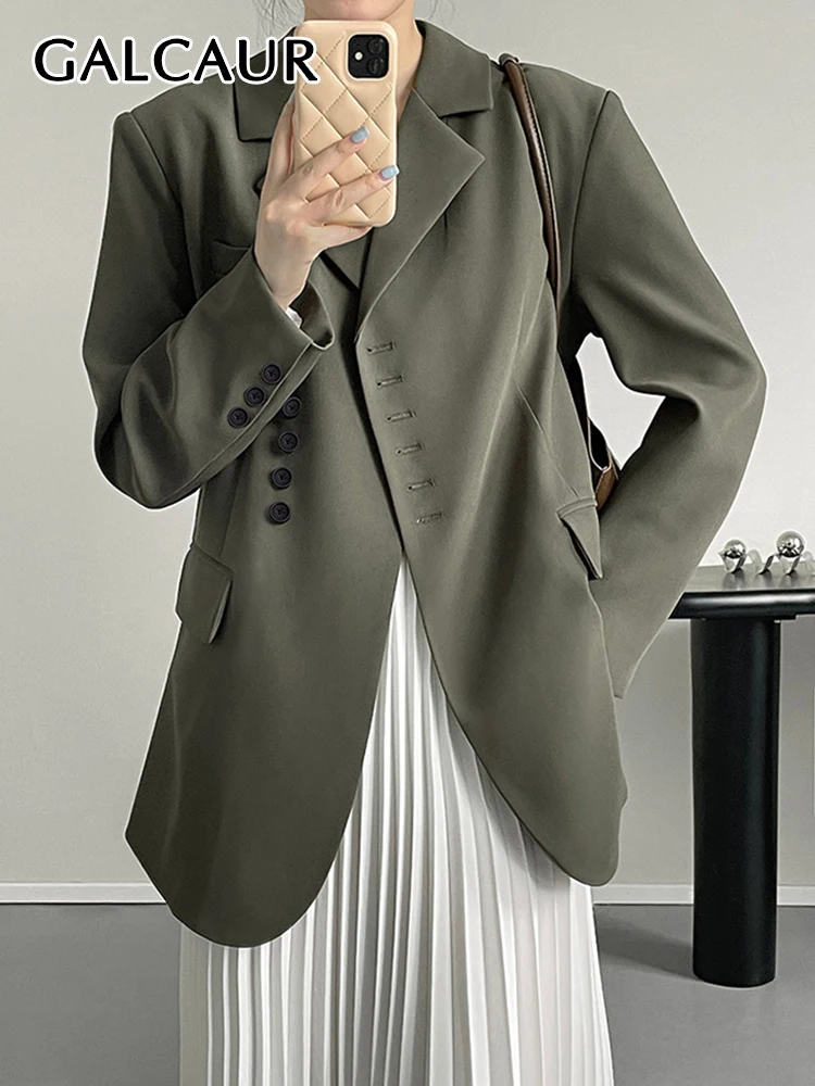 

GALCAUR Solid Temperament Blazers For Women Notched Collar Long Sleeve Patchwork Single Breasted fashion Vintage Blazer Female