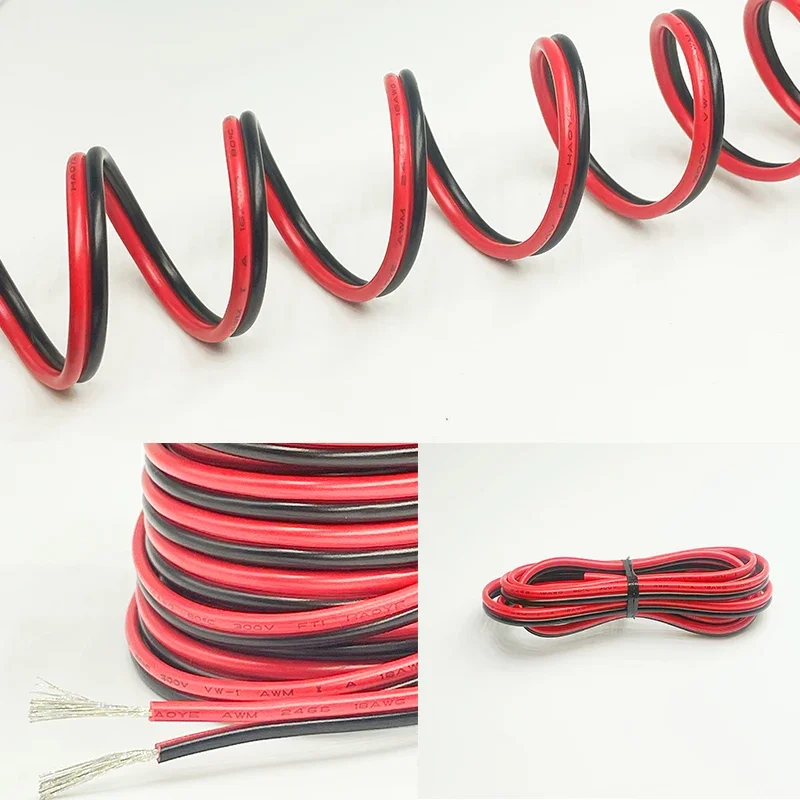 Red and Black 2-Pin PVC/Silicone Extension Cable with Tinned Copper Wire