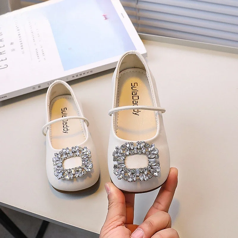 Girls Shoes Girls Princess Leather Shoes Luxury Rhinestone Kids Ballet Shoes Fashion Shallow Non-slip Children's Flats for Party Wedding leather shoes girls flats