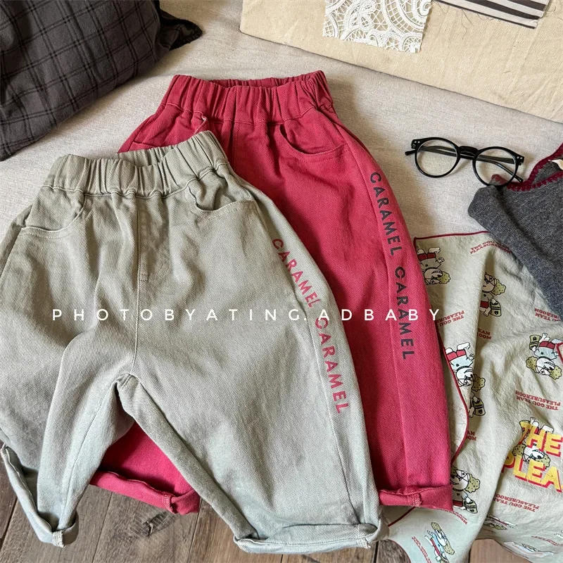 2025 Autumn New Children Loose Trousers Cotton Baby Girls Letter Harem Pants Kids Casual Pants Toddler Boys Straight Pants