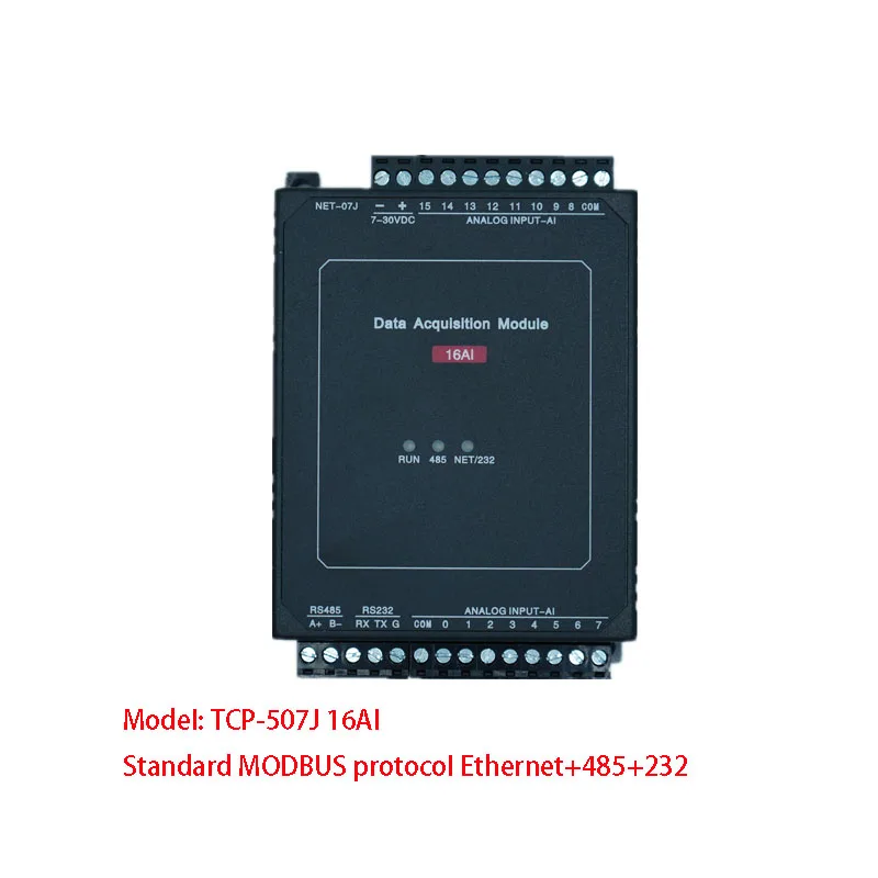 

TCP-507J 16AI analog input 4-20mA 0-10V Ethernet RTU module with 0.1% accuracy ADC acquisition and transmission