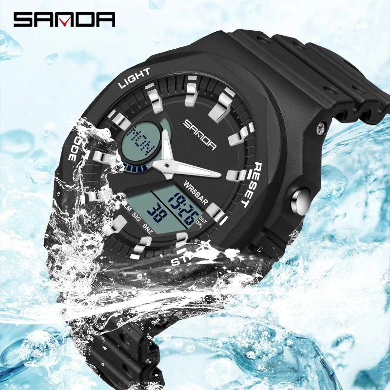 

SANDA 6016 Men Sports Watch Chronograph Running Second Luminous LED Display Quartz Watches Mens Waterproof Relogio Masculino