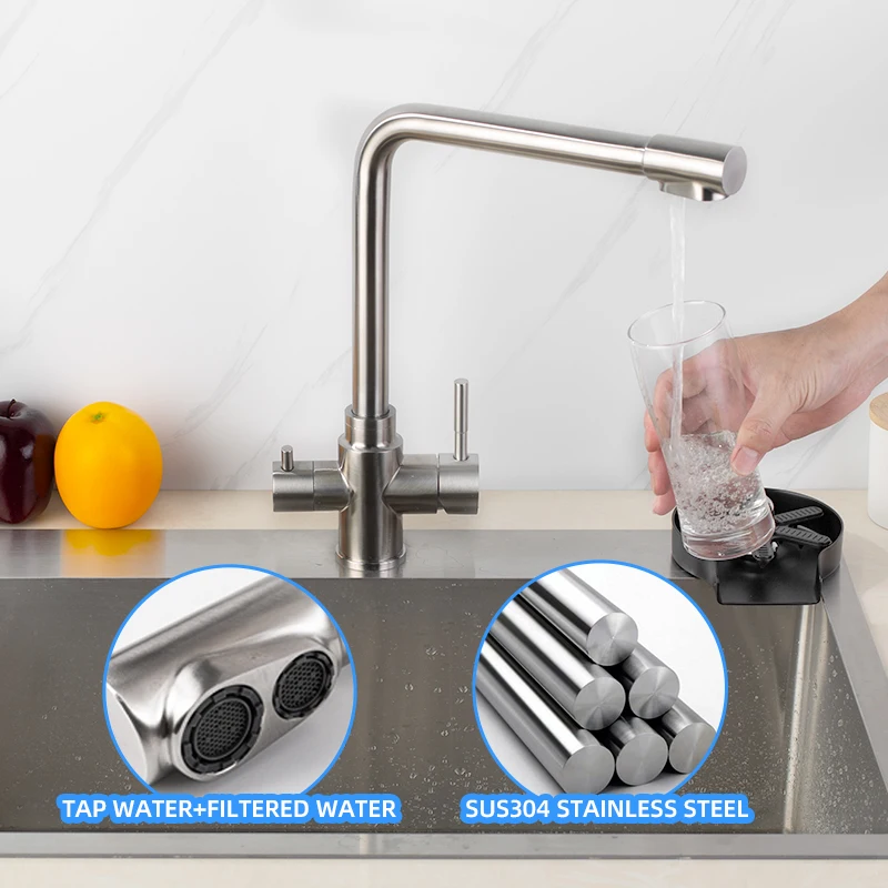Kitchen Water Purifier Faucet Tap Hot and Cold Mixer 3 In 1 Faucet 360 Degree Rotation Stainless Steel For Kitchen Sink