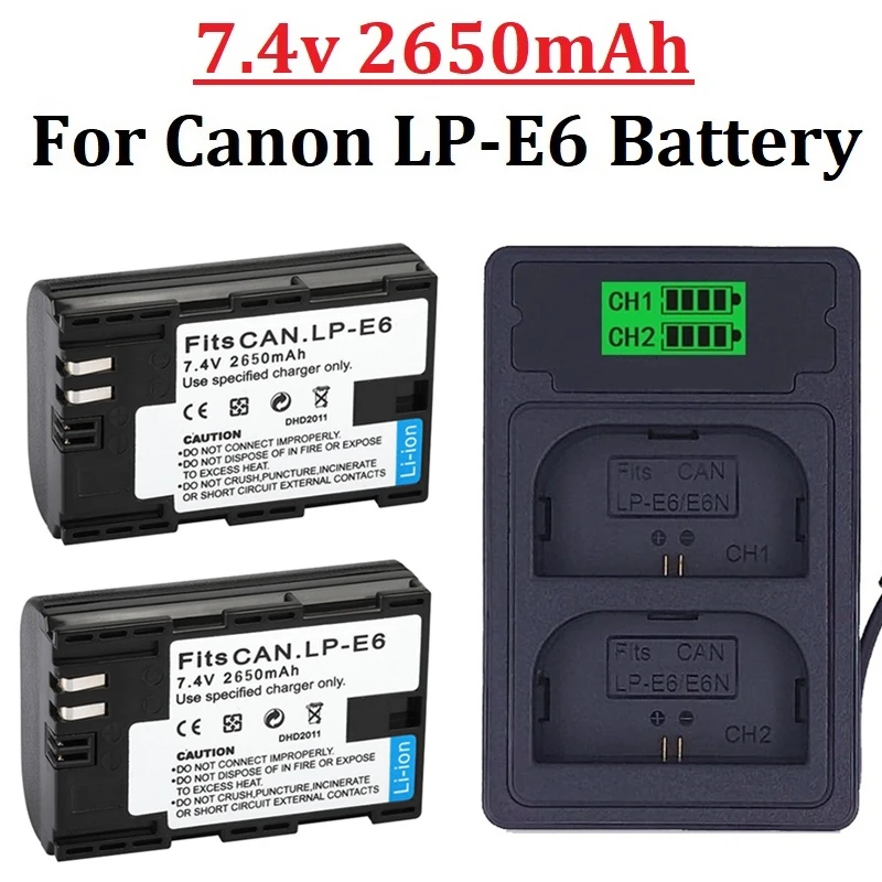 Batterie Et Chargeur 2650mah Lp-e6 Lp-e6n Pour Canon Eos 6d 7d 5d Mark Ii Iii Iv 5d 60d 60da 70d