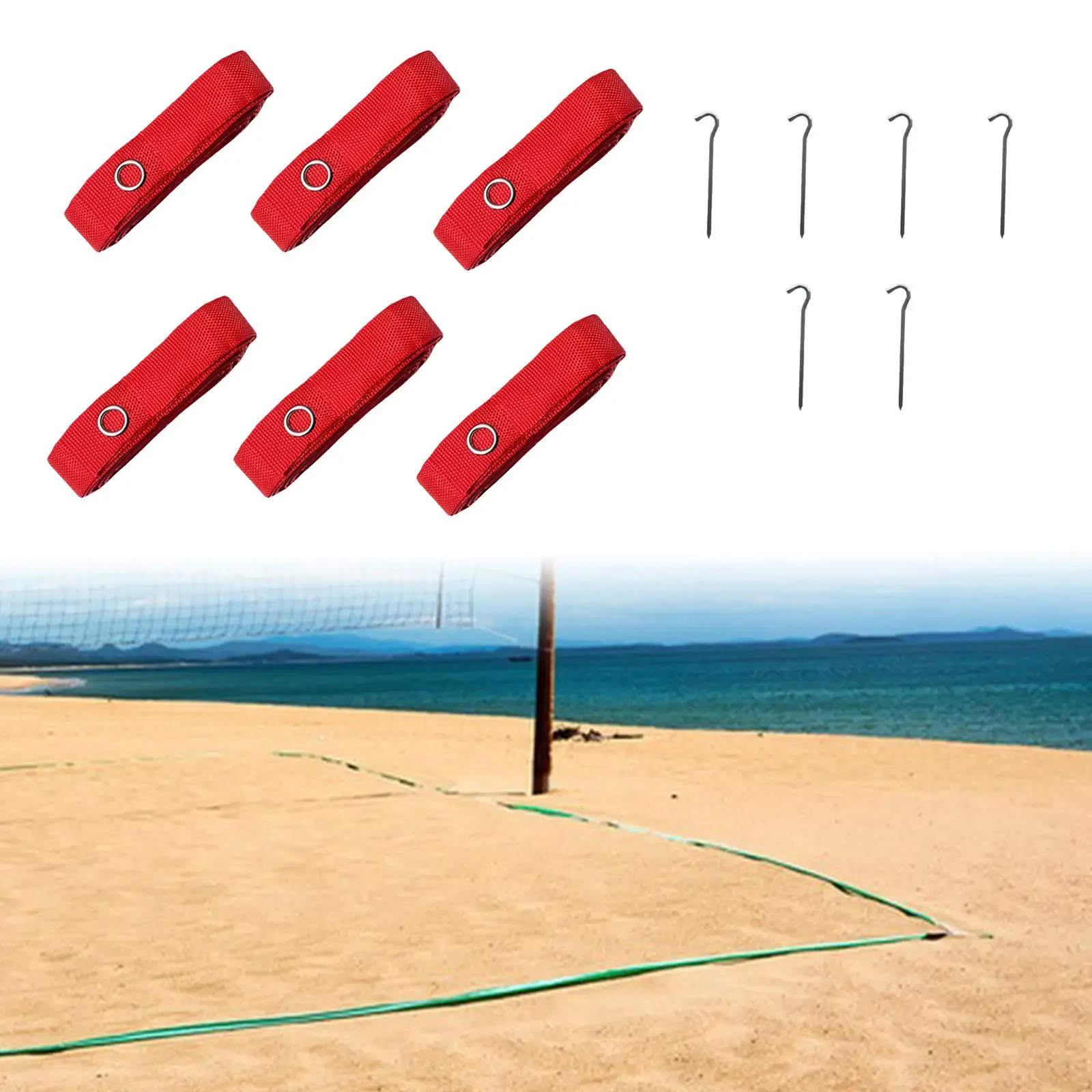 6x Beach Volleyball Lines Equipment Portable 8M Long Red Lines Marking Court Marker for Sand Training Beach Party Outdoor Sports 3
