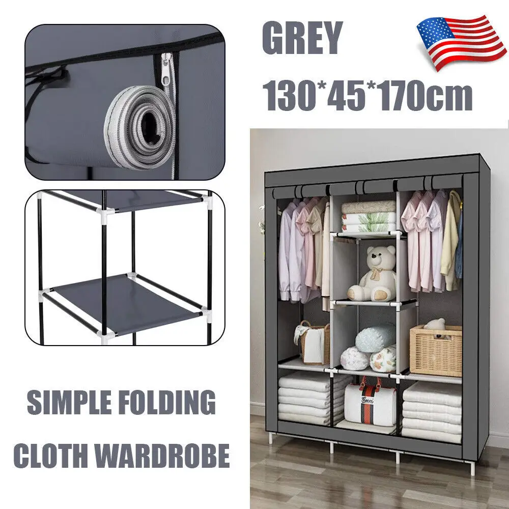 Canvas Wardrobe Dustproof Clothes Storage Dormitory Apartment Free Dust Bags US 5