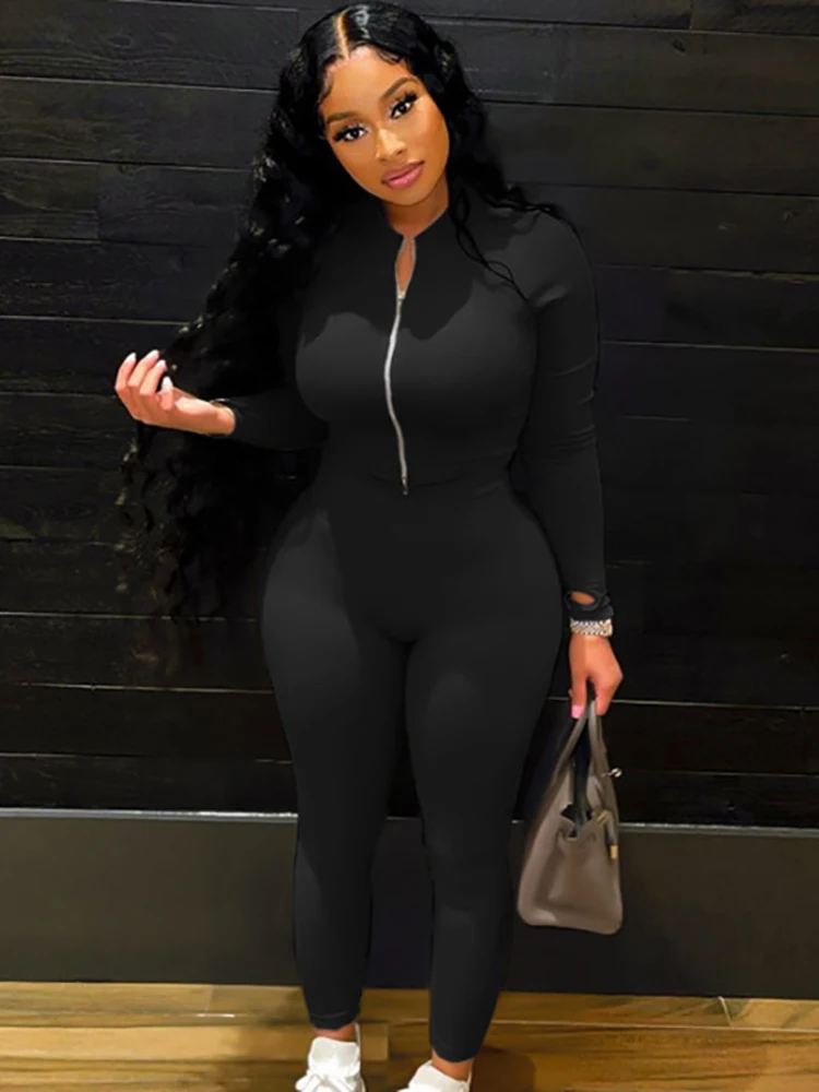 Yiallen Autumn Solid Simple Two Piece Set Women Slim Casual Sporty Long Sleeve Zipper Top+Body-Shaping Female Activewear Outfit - Image 6