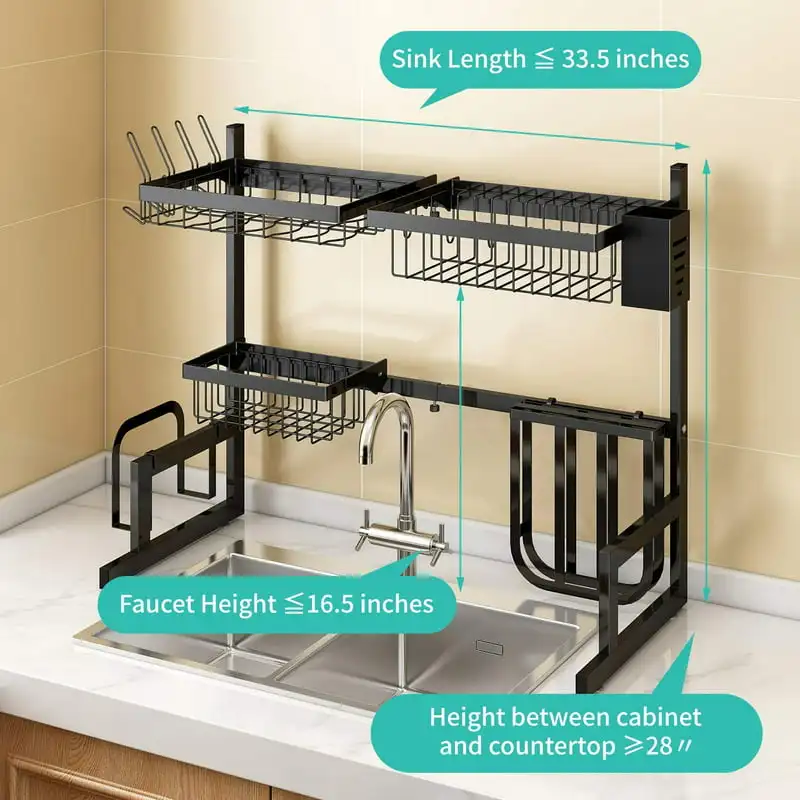 2 Tier Large Dish Drying Rack Drainboard Set for Kitchen Counter, Stainless  Steel Dish Drainer Rack with Drainer Board with Ute - AliExpress