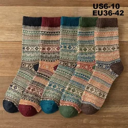 5 Pairs Women's Thermal Wool Socks - Autumn Winter Collection, Retro Nordic Style - One Size (3)