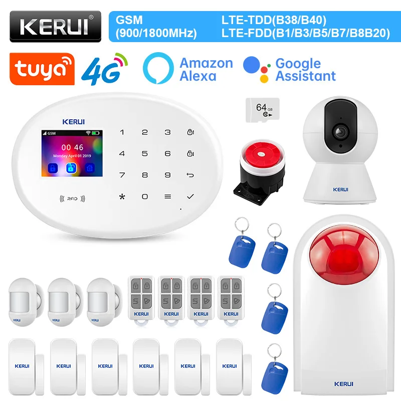 wifi alarm keypad KERUI Wireless Home Alarm System 4G WIFI GSM Alarm Tuya Smart Support Alexa Door Sensor Motion Sensor Siren RFID home security system keypad Alarms & Sensors