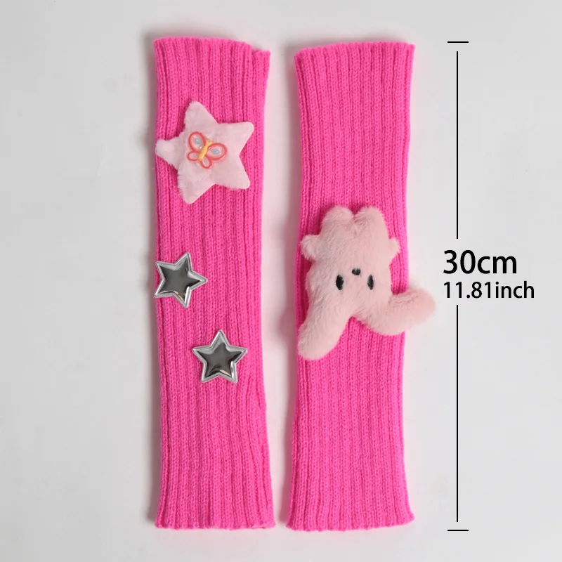 1 Pair of Girls Cute Fingerless Gloves with Star Decoration Fashionable Accessory Gloves Casual Long Wrist Punk Gothic Gloves