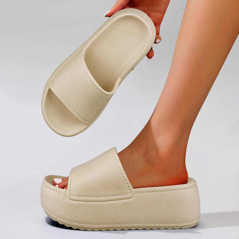 Women's thick soled high heel sandals, fashionable beach shoes, EVA height increase, one foot sandals, anti slip, casual summer 4