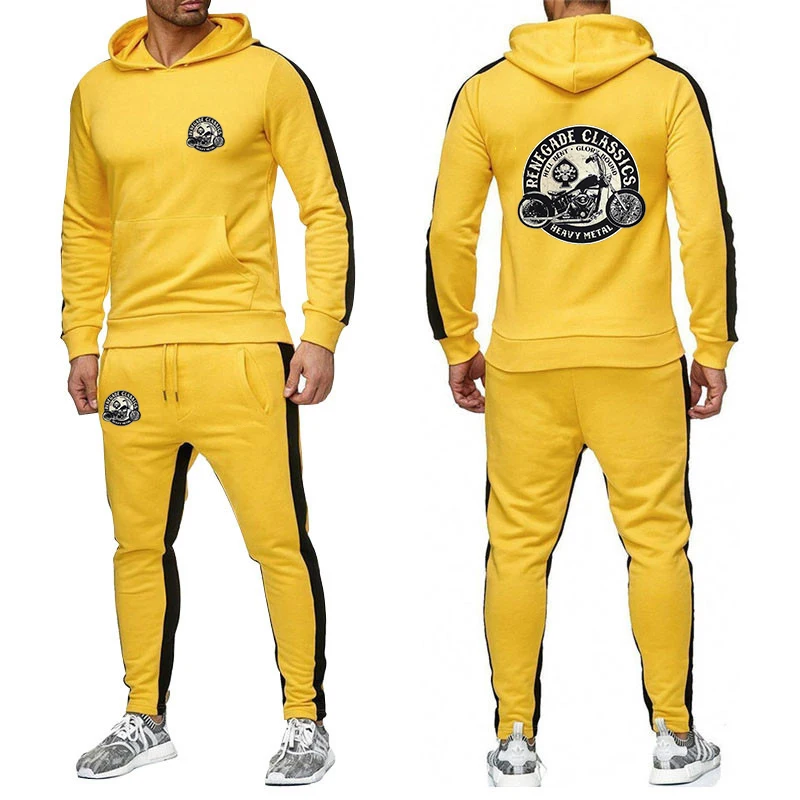 Glock perfect shooting new men's spring and autumn solid color suit fashion hooded trousers sports suit