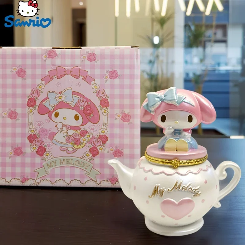 

Sanrio My Melody Alice Tea Pot Jewelry Box Jewelry Box Ring Box Melody Cute Craft Resin Exquisite Girl Bedroom Decoration Toy