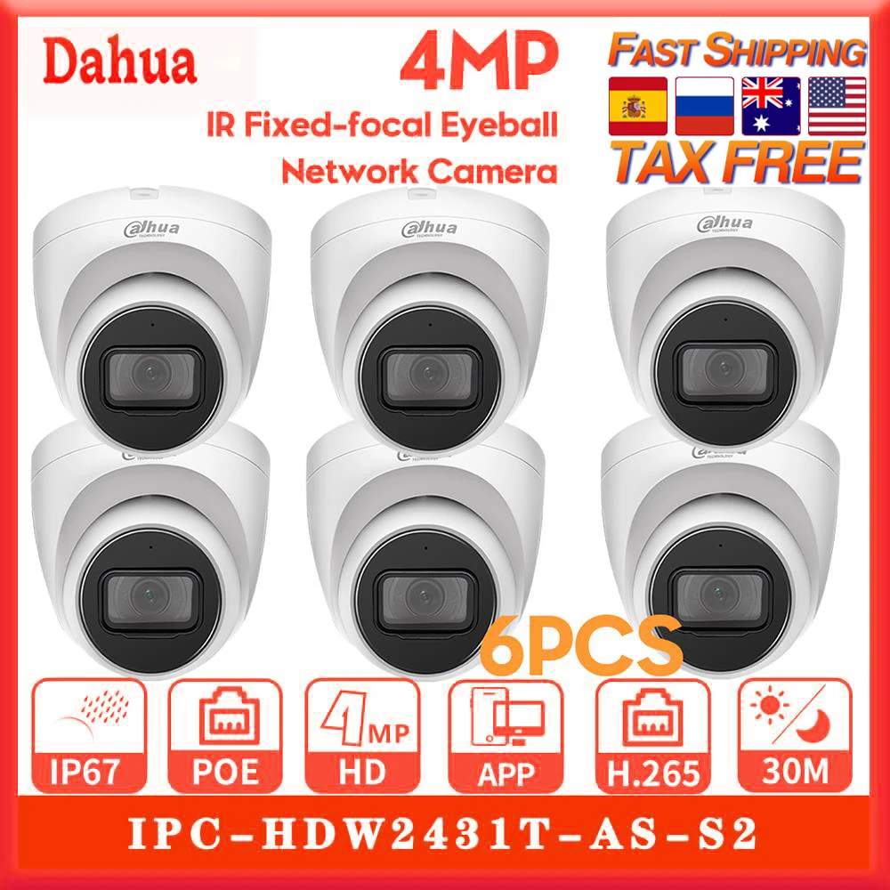 

Оригинальная IP-камера Dahua, 4 шт., 8 Мп, Φ WDR POE, макс. ИК расстояние 30 м, встроенный микрофон, сетевая камера для глазного яблока