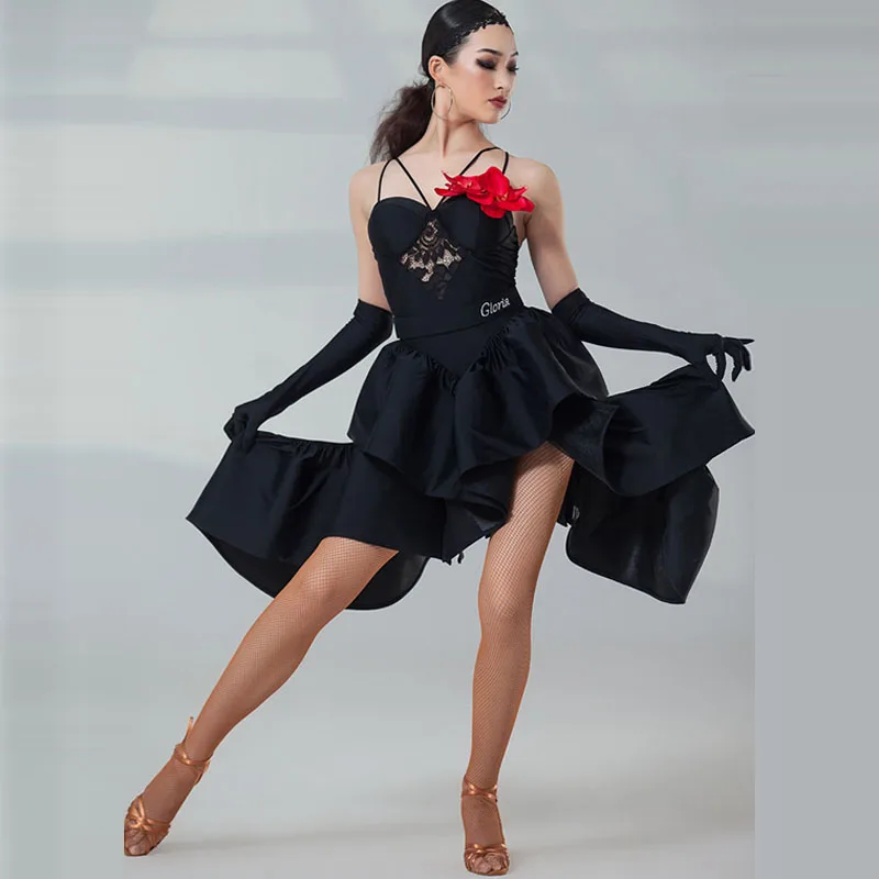 

Latin dance attire women's suspender fishbone lotus dress women's ballroom dance samba rumba stage performance dancer